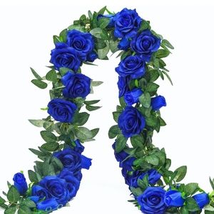 Flower Garland Fake Rose Vine Artificial Flowers Hanging Rose Ivy. 19.5' Blue